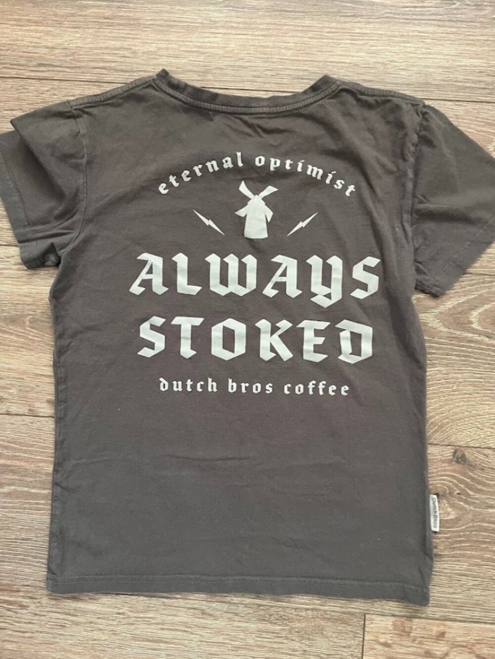 Dutch Bros Coffee Gray "Always Stoked" Short Sleeve Shirt Size Small